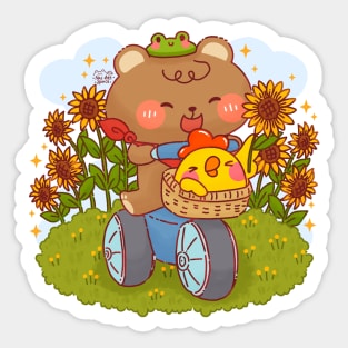 Cute Bear Cycling in Sunflower Field Sticker